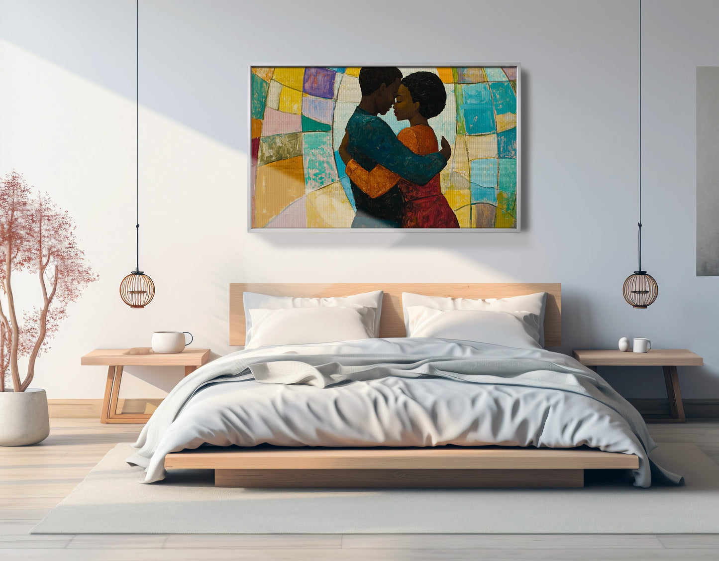 Black Couple Embrace Stained Glass Black love wall art view 57