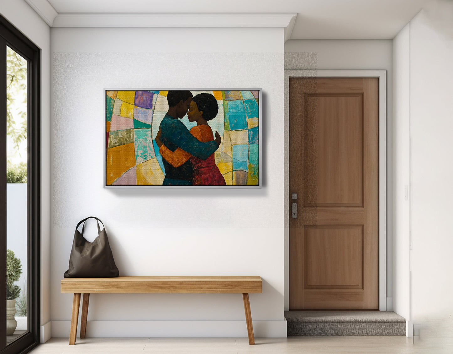 Black Couple Embrace Stained Glass Black love wall art view 59