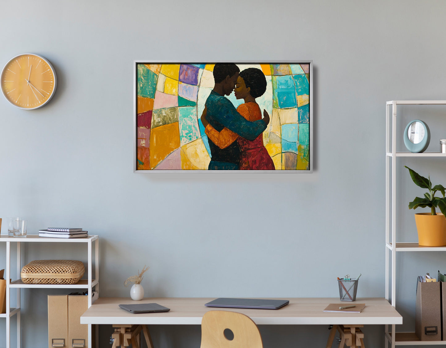 Black Couple Embrace Stained Glass Black love wall art view 60