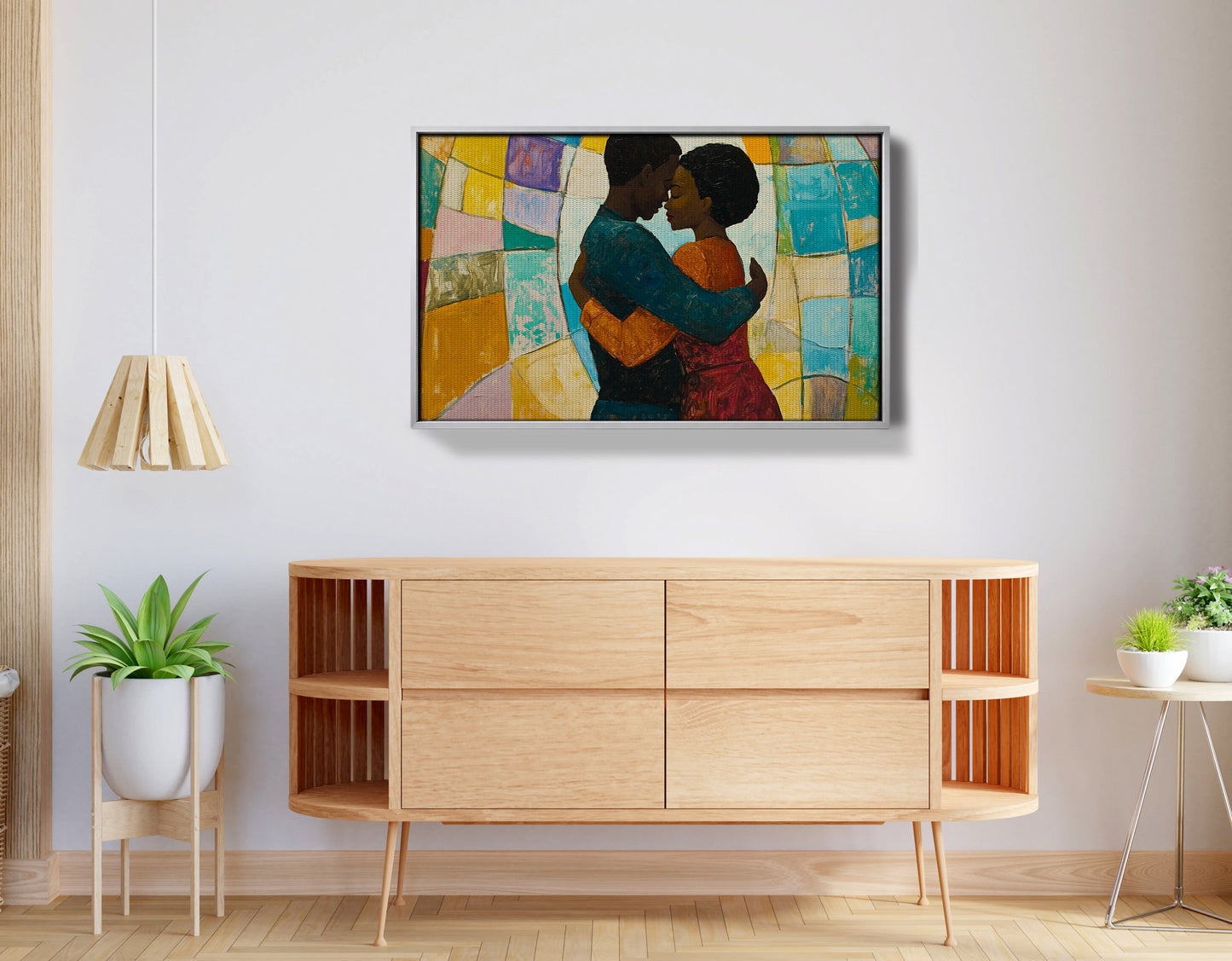 Black Couple Embrace Stained Glass Black love wall art view 56