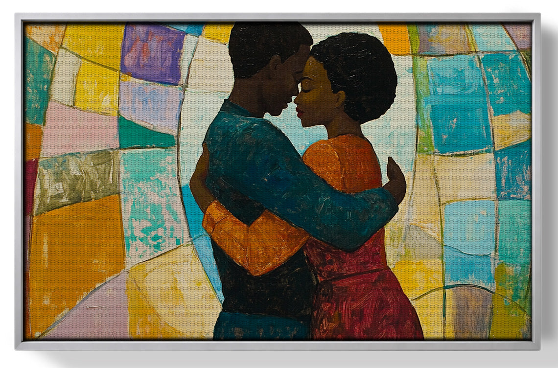 Black Couple Embrace Stained Glass Black love wall art view 55
