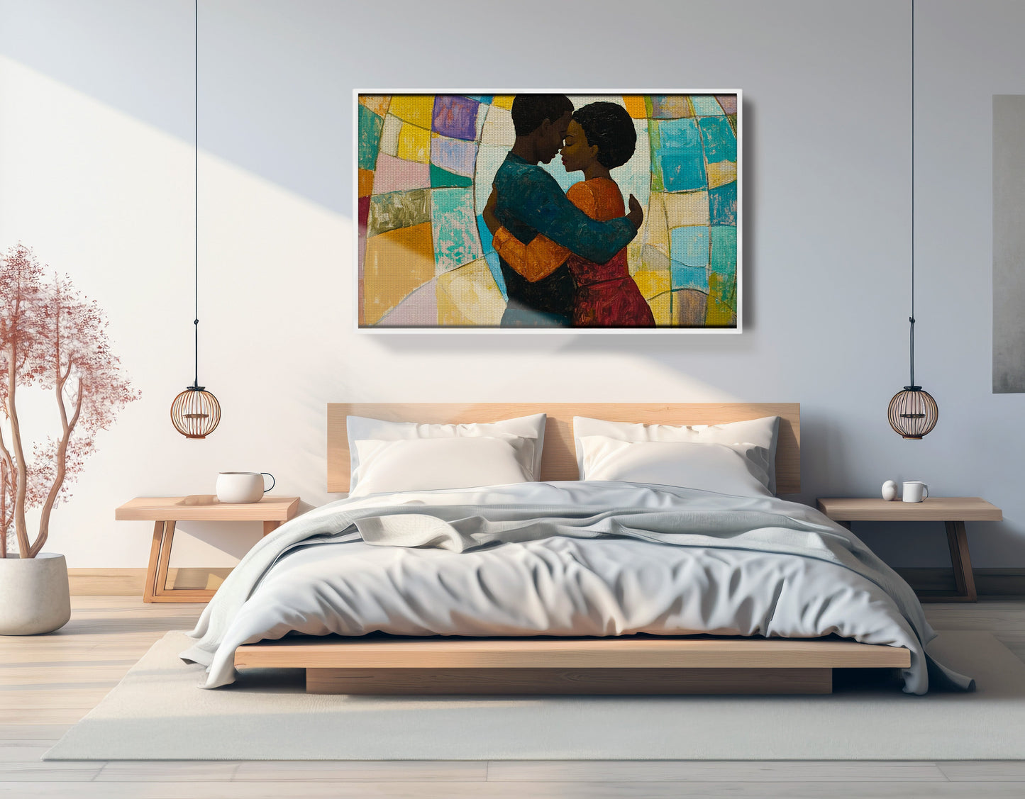 Black Couple Embrace Stained Glass Black love wall art view 63