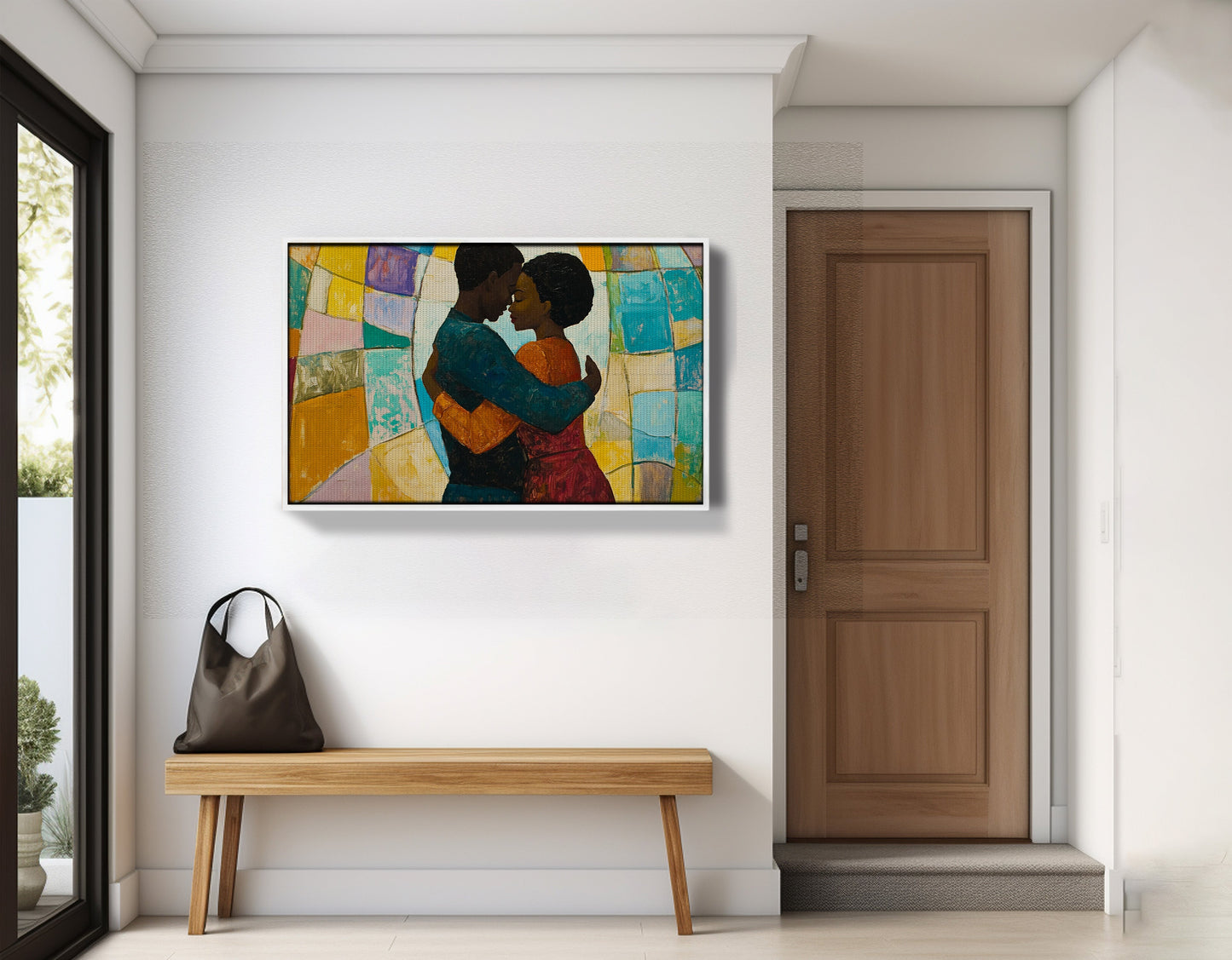Black Couple Embrace Stained Glass Black love wall art view 65