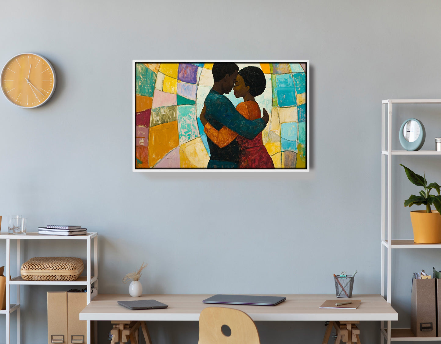 Black Couple Embrace Stained Glass Black love wall art view 66