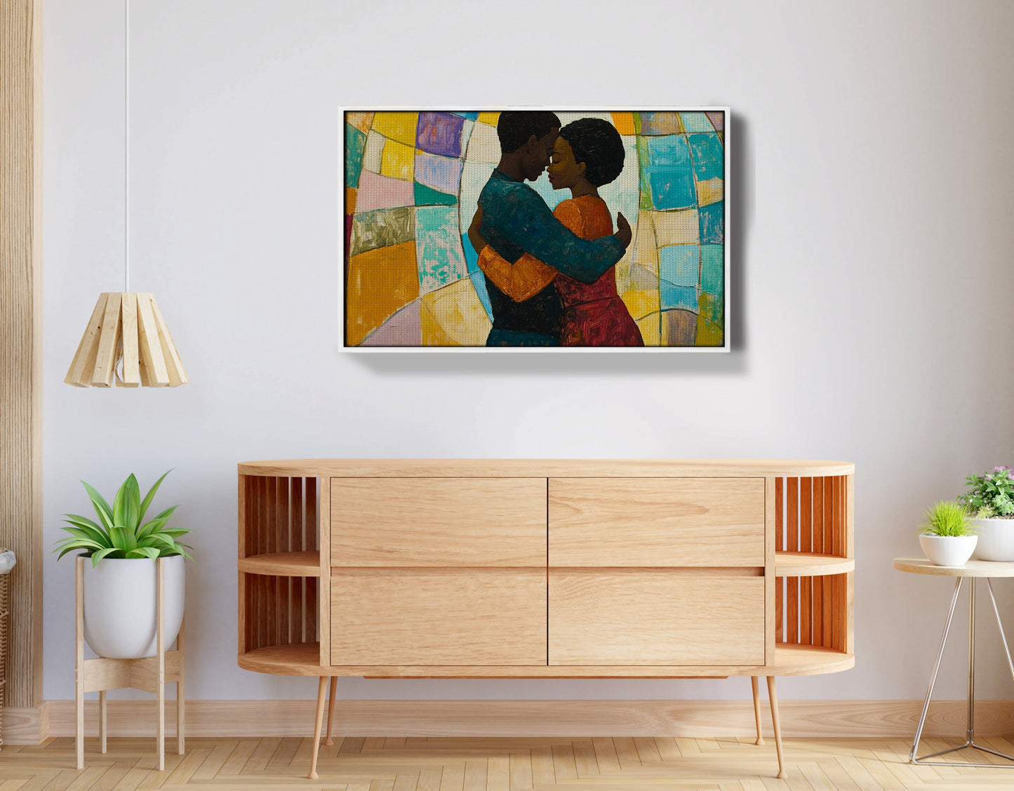 Black Couple Embrace Stained Glass Black love wall art view 62