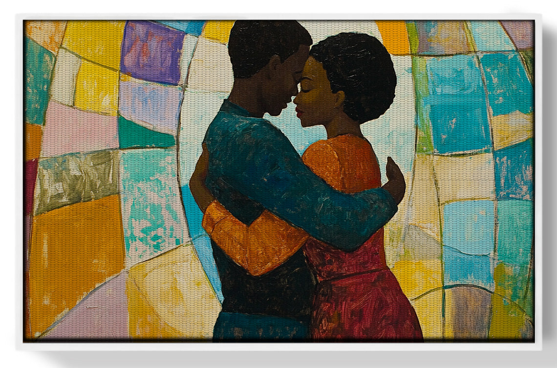Black Couple Embrace Stained Glass Black love wall art view 61