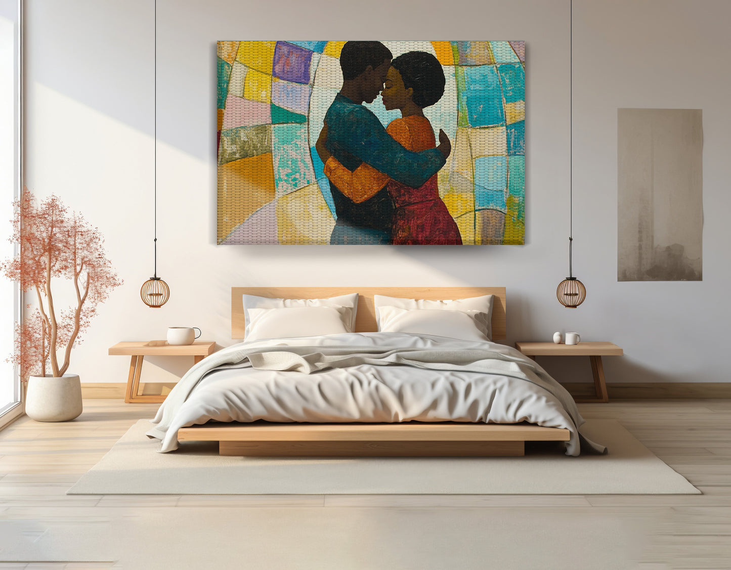Black Couple Embrace Stained Glass Black love wall art view 15