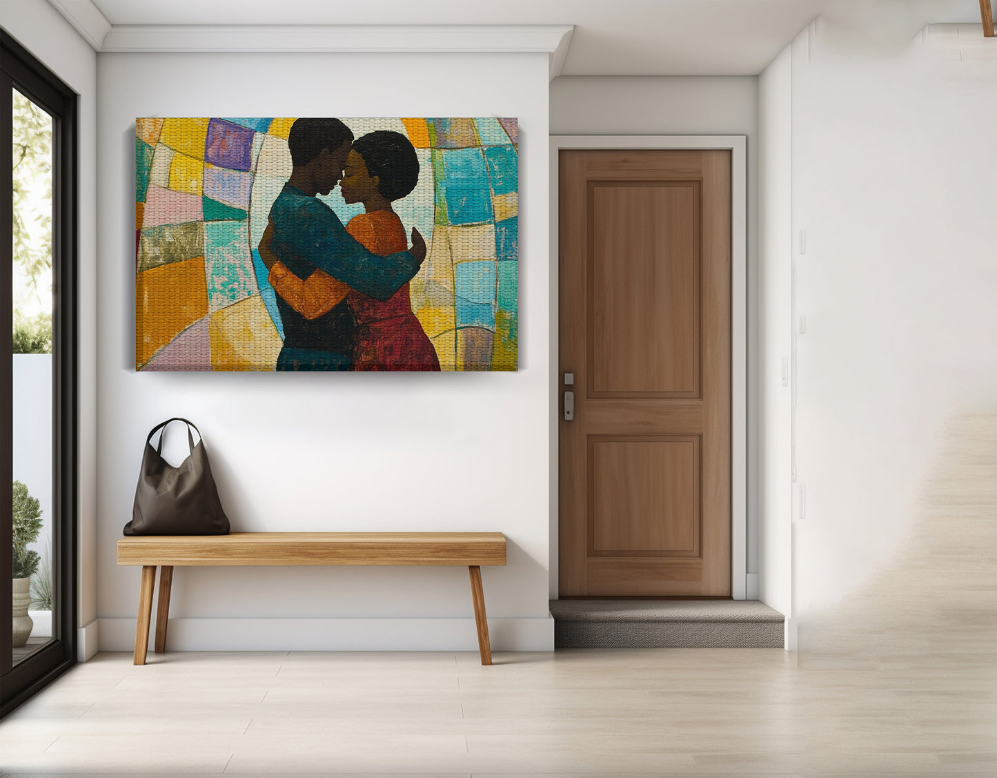 Black Couple Embrace Stained Glass Black love wall art view 17