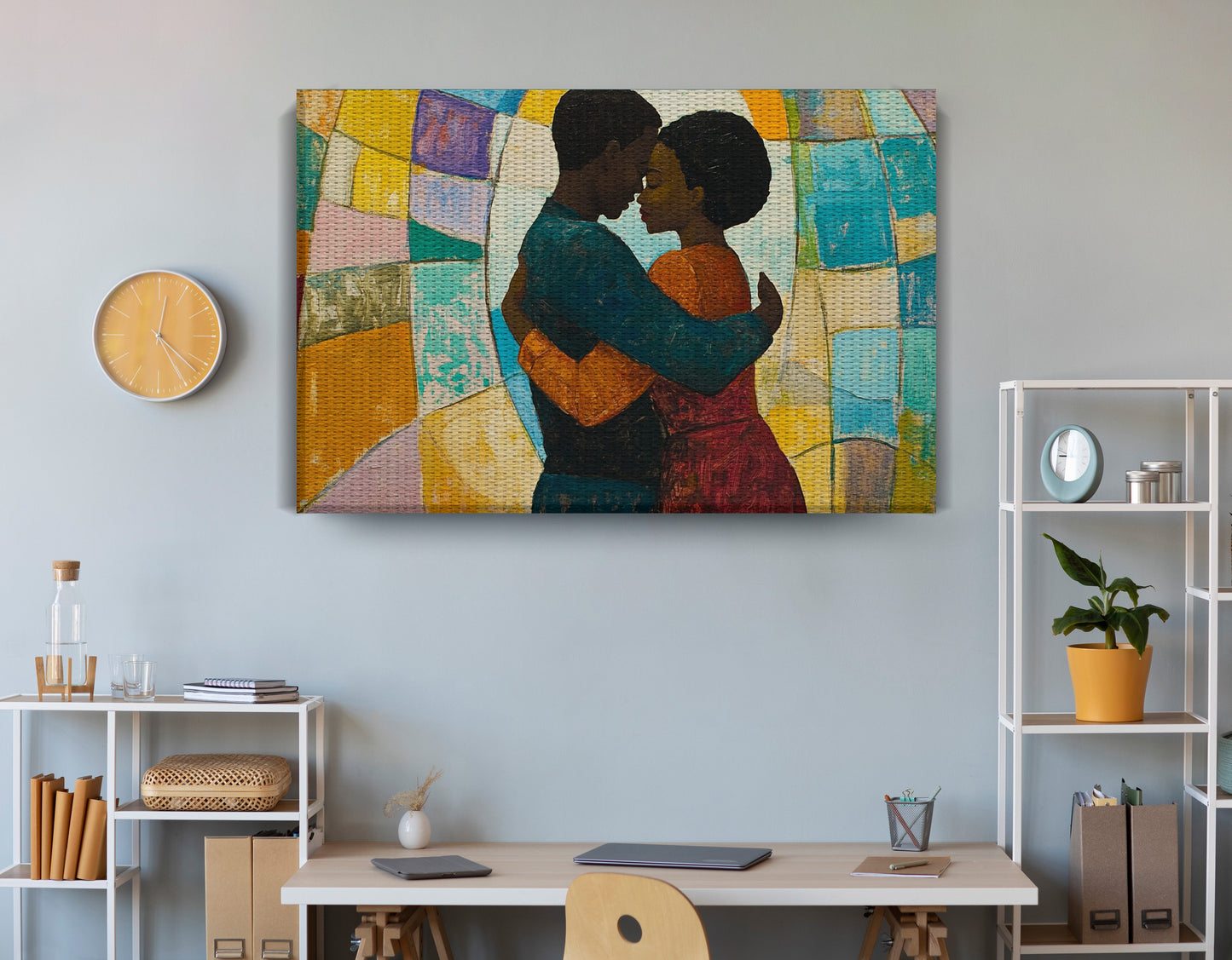 Black Couple Embrace Stained Glass Black love wall art view 18