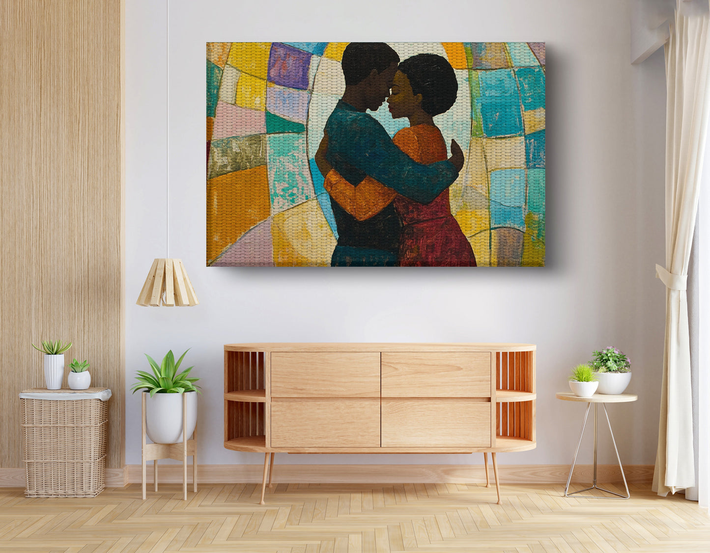 Black Couple Embrace Stained Glass Black love wall art view 14