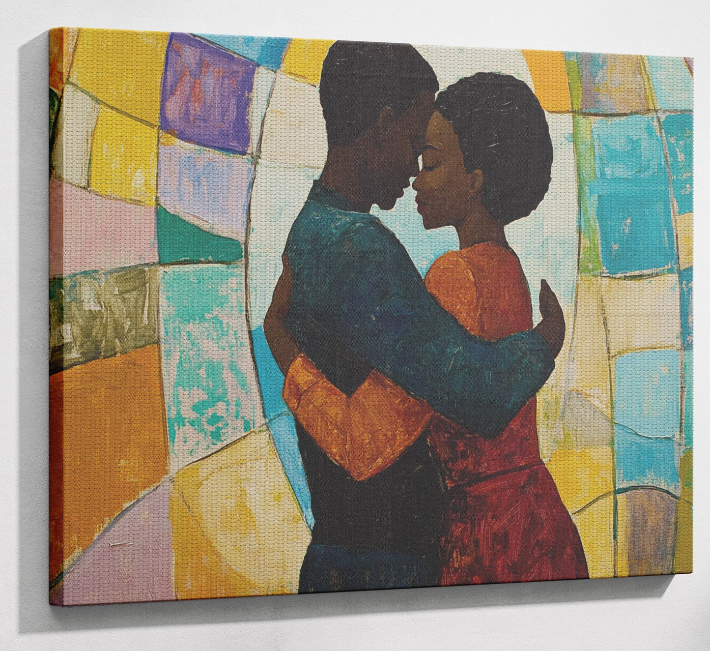 Black Couple Embrace Stained Glass Black love wall art view 13