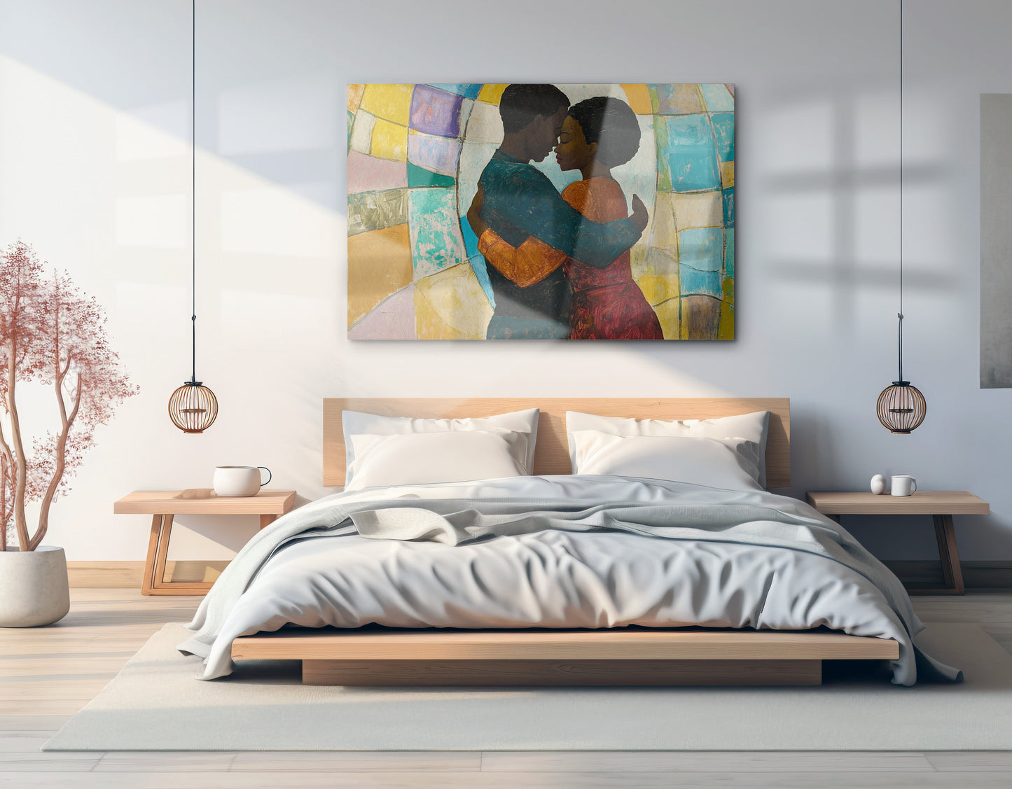 Black Couple Embrace Stained Glass Black love wall art view 21