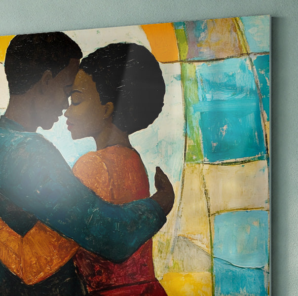 Black Couple Embrace Stained Glass Black love wall art view 22