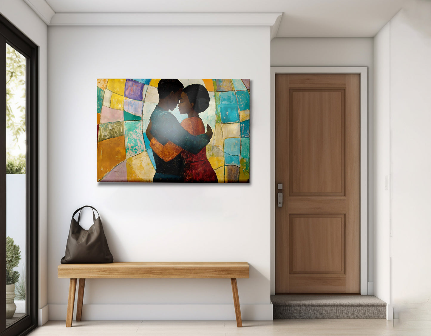 Black Couple Embrace Stained Glass Black love wall art view 23
