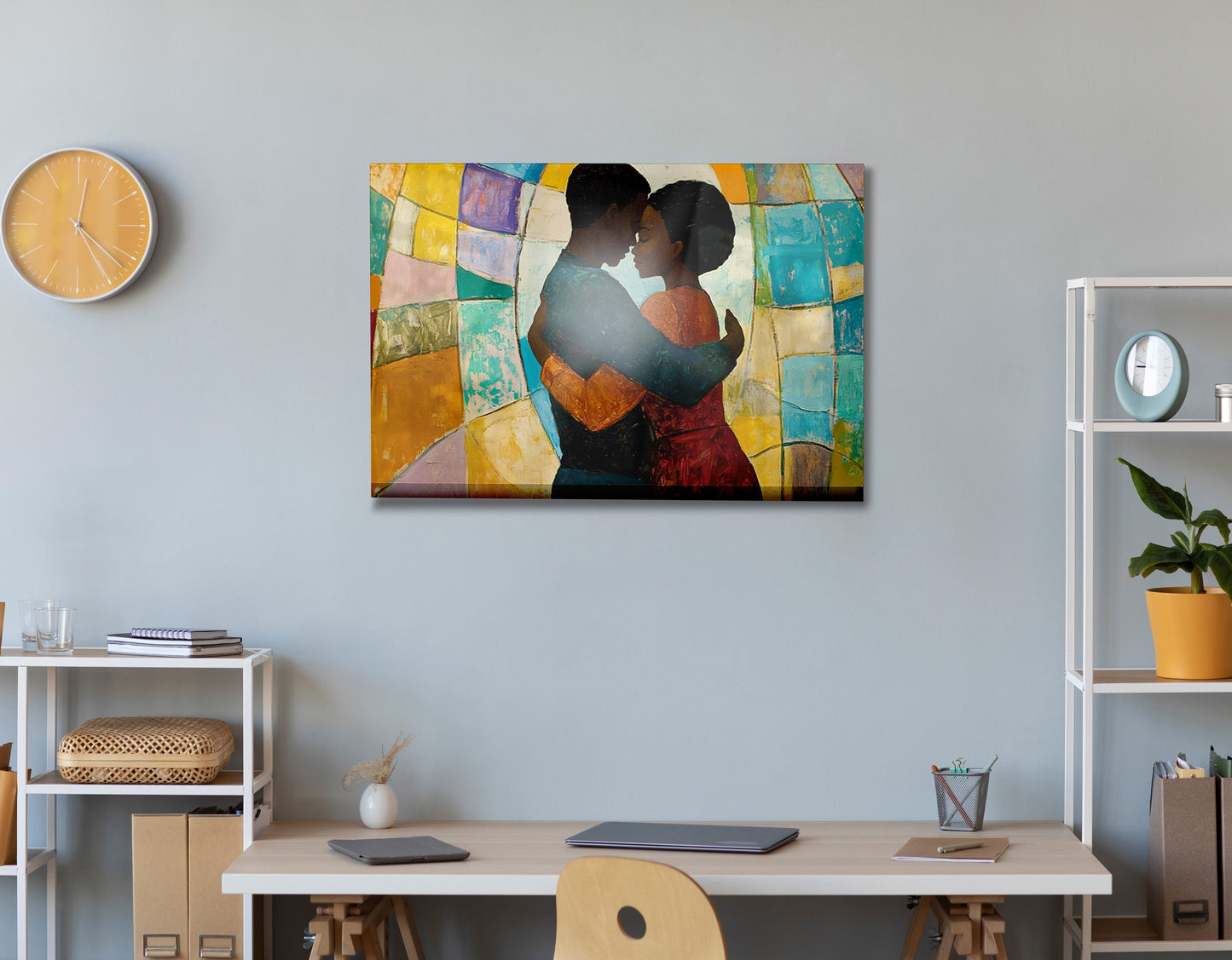 Black Couple Embrace Stained Glass Black love wall art view 24