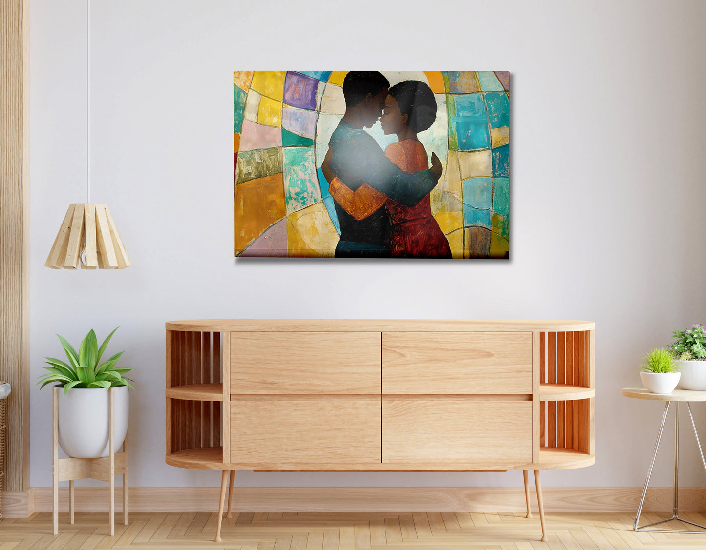 Black Couple Embrace Stained Glass Black love wall art view 20