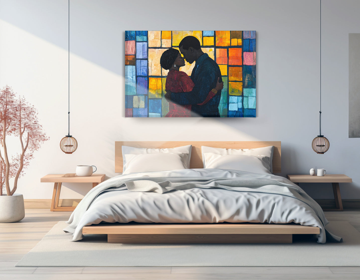 Black Family Stained Glass Black family wall art displayed as bedroom wall decor