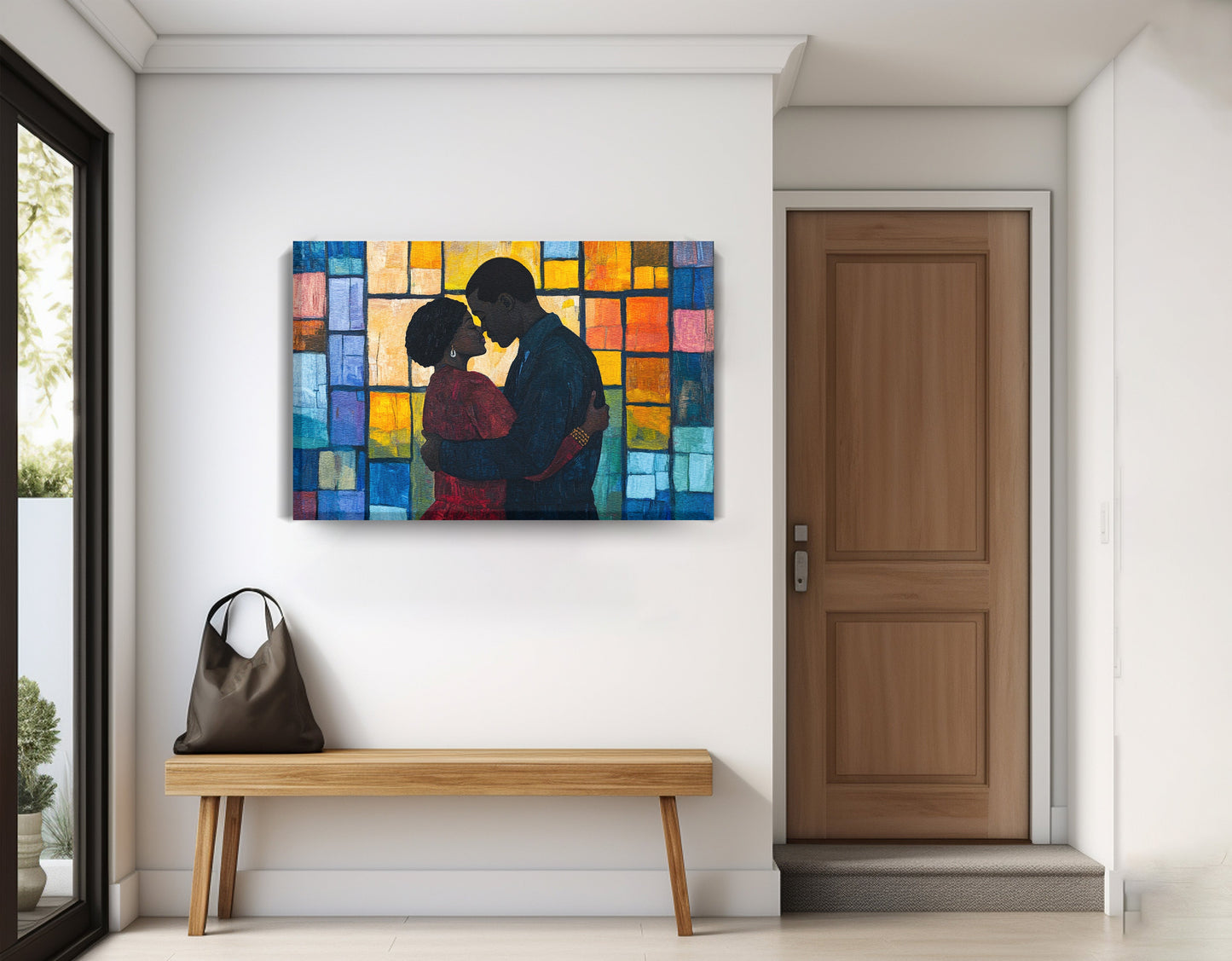 Black Family Stained Glass Black family wall art displayed as entryway wall decor