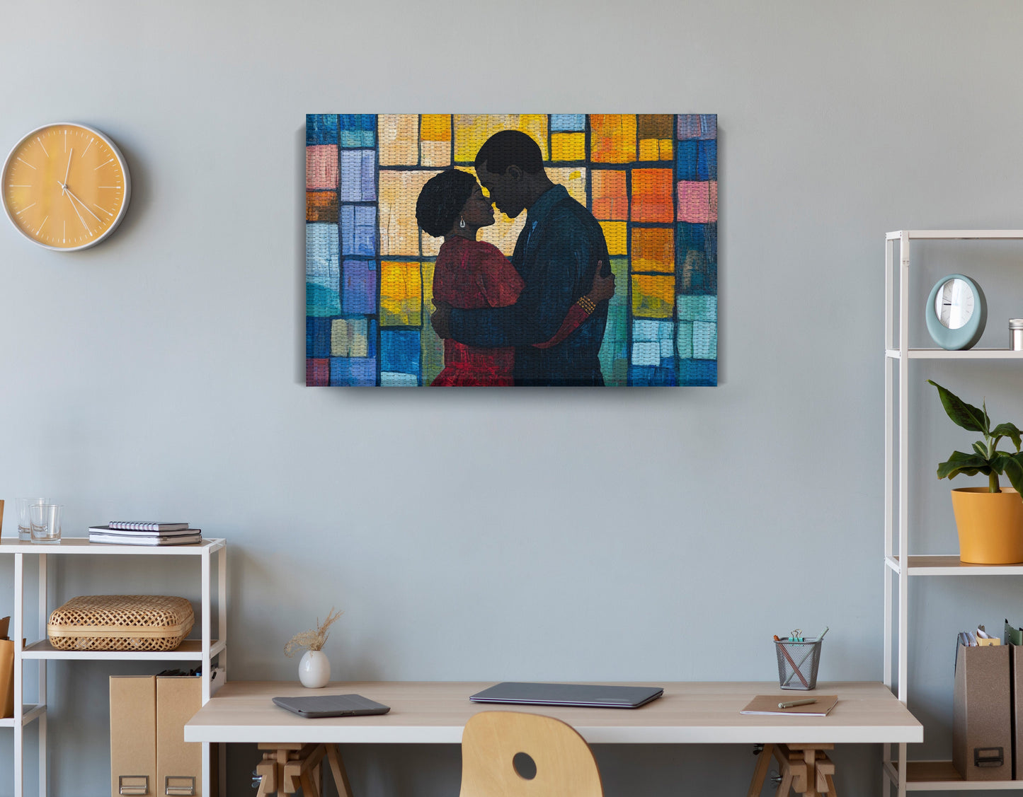 Black Family Stained Glass Black family wall art displayed as office wall decor