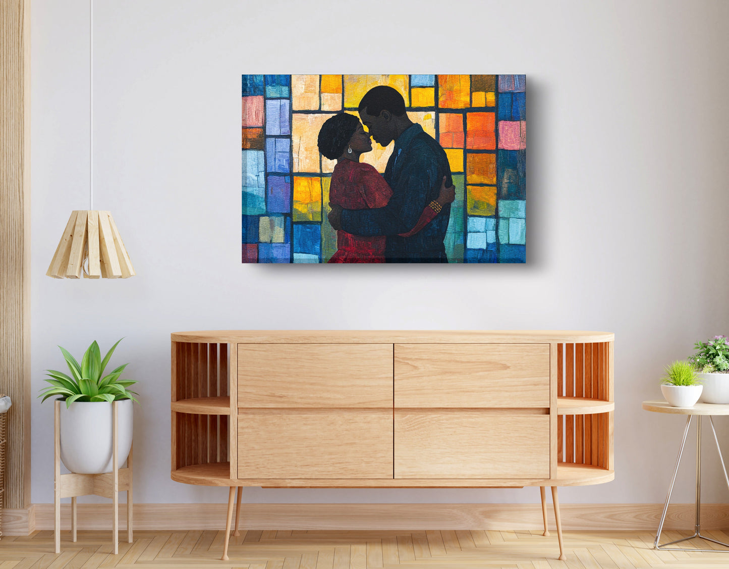 Black Family Stained Glass Black family wall art displayed as living room wall decor