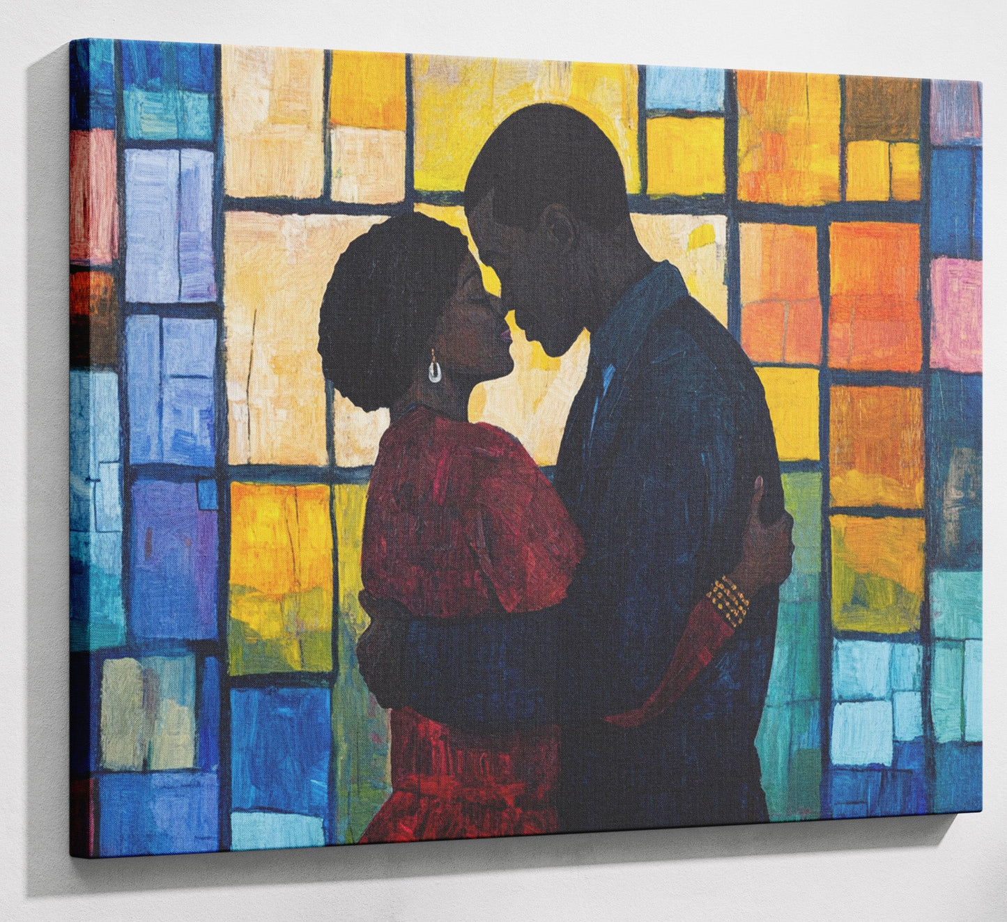 Black Family Stained Glass Black family wall art canvas print with visible wall art format
