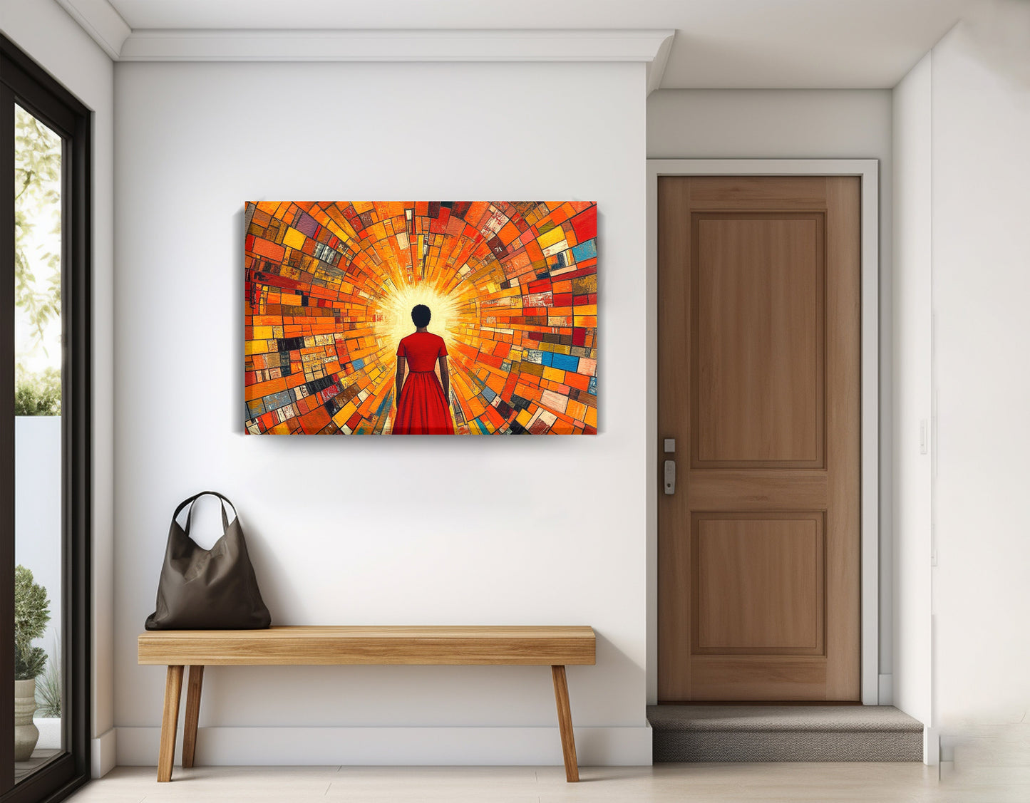 Black Girl Sunburst Black children wall art displayed as entryway wall decor