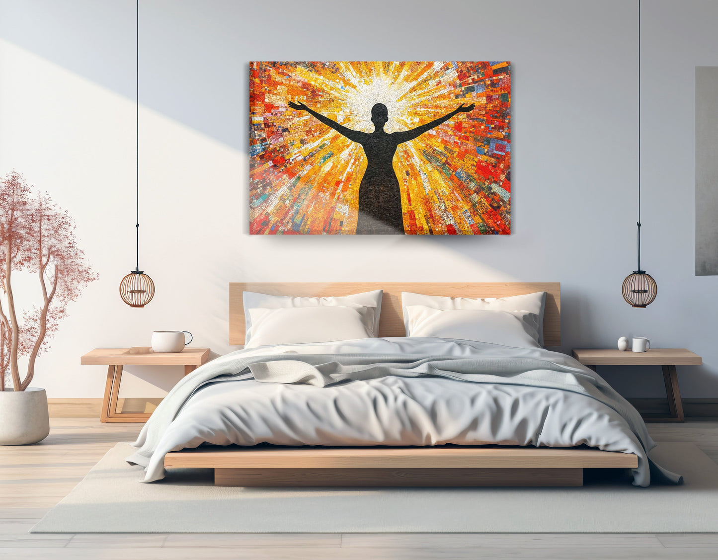 Black Woman Radiant Sun African American wall art displayed as bedroom wall decor