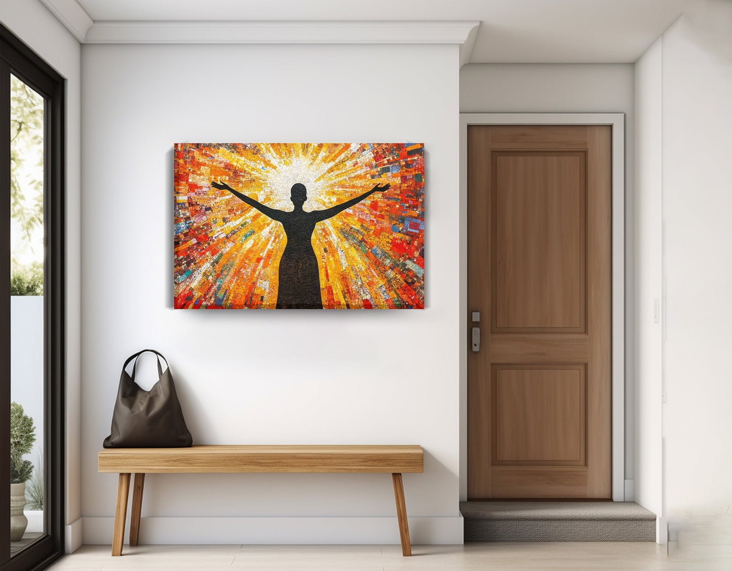 Black Woman Radiant Sun African American wall art displayed as entryway wall decor