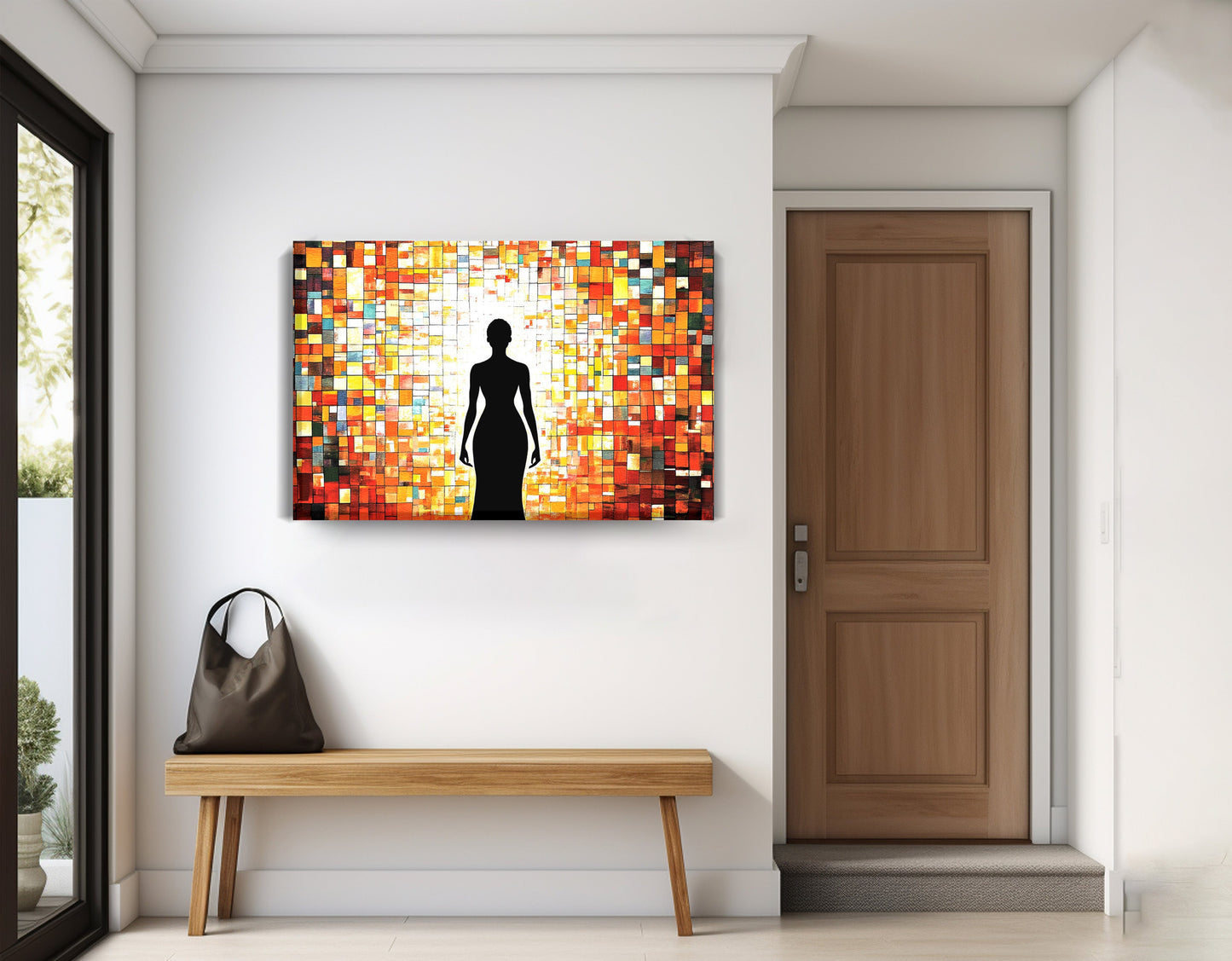Black Woman Stained Glass African American wall art displayed as entryway wall decor
