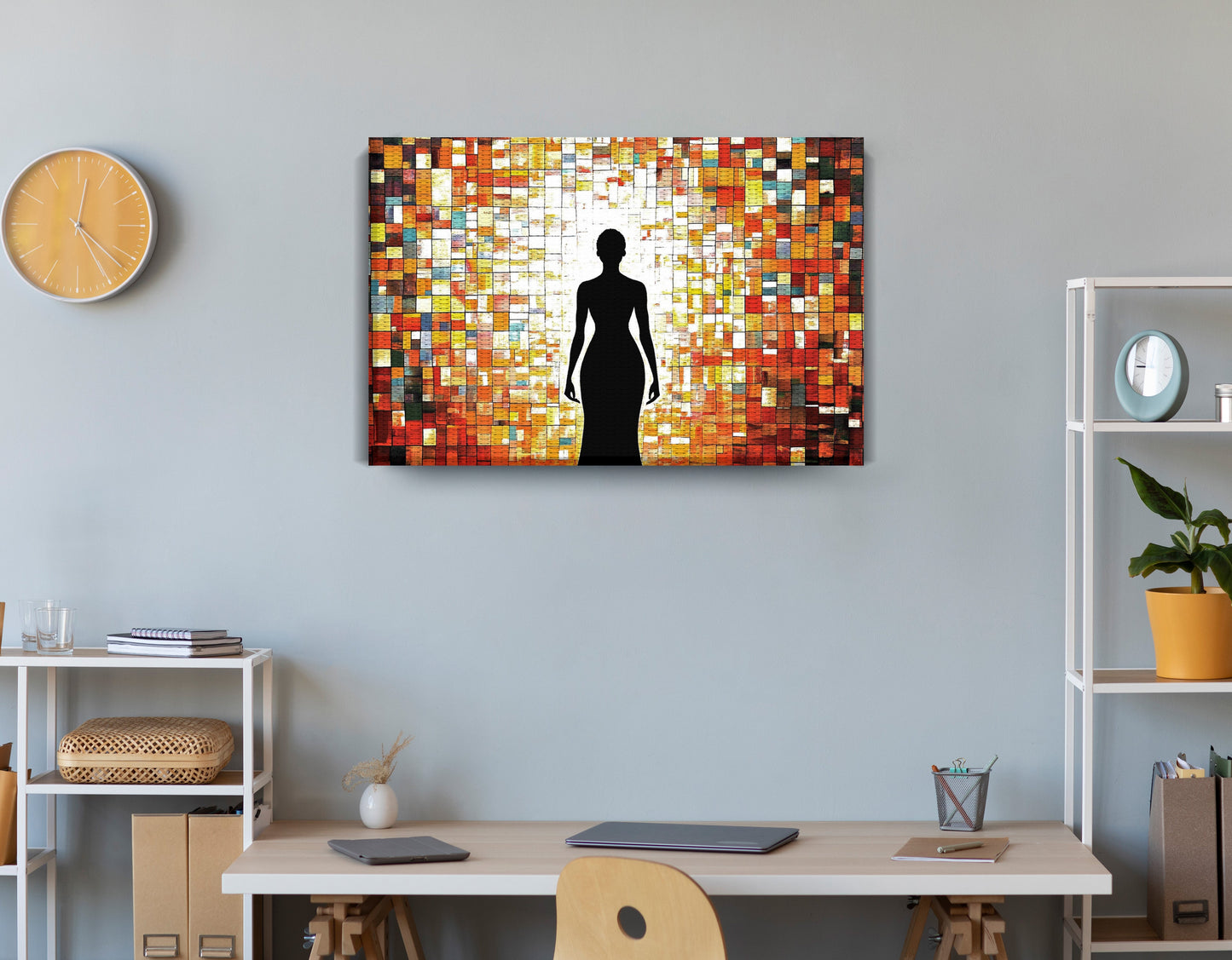 Black Woman Stained Glass African American wall art displayed as office wall decor