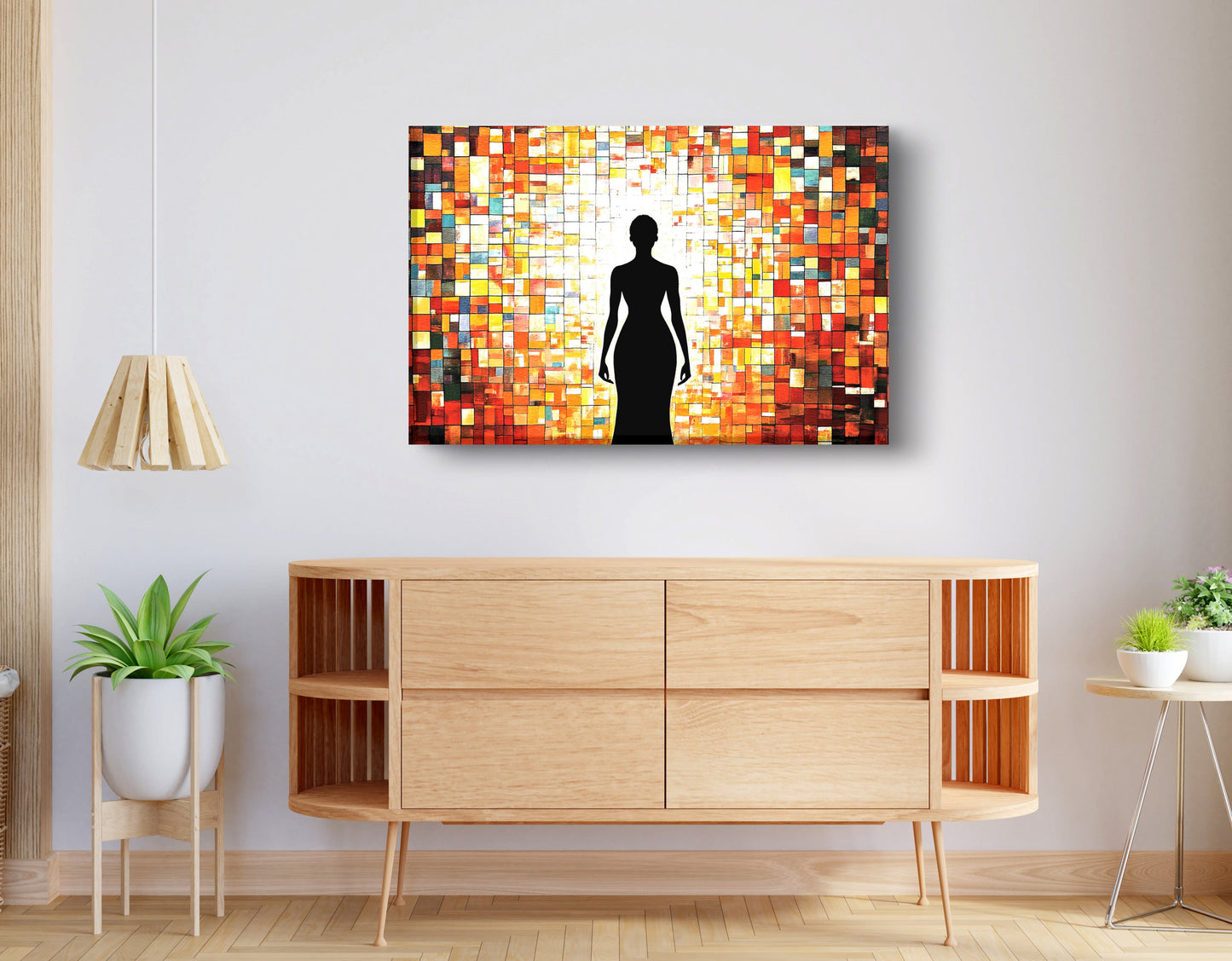 Black Woman Stained Glass African American wall art displayed as living room wall decor