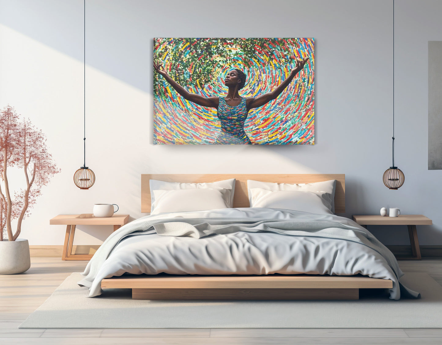 Black Woman Colorful Abstract African American wall art displayed as bedroom wall decor
