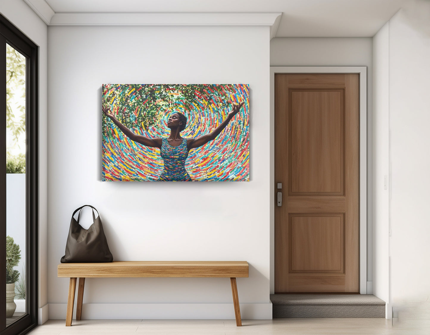 Black Woman Colorful Abstract African American wall art displayed as entryway wall decor