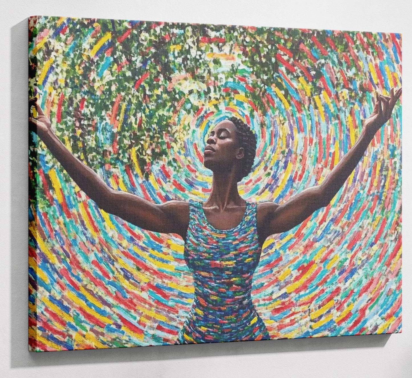 Black Woman Colorful Abstract African American wall art canvas print with visible wall art format