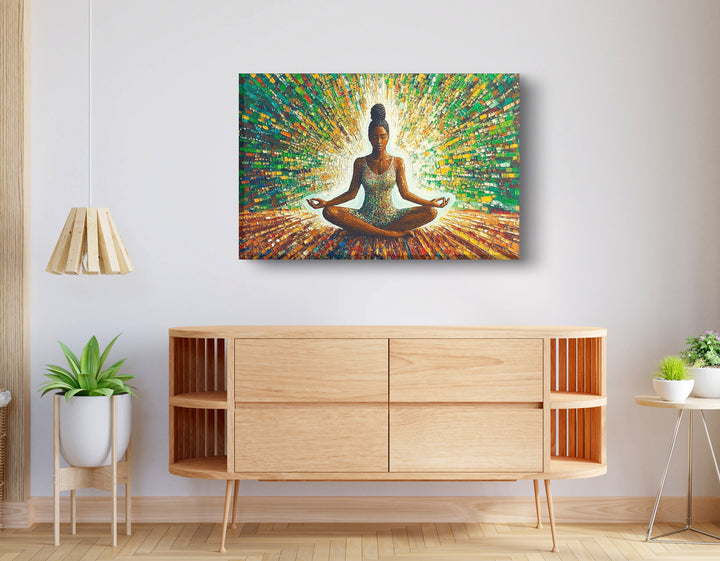 Black Woman Green Meditation Wall Art