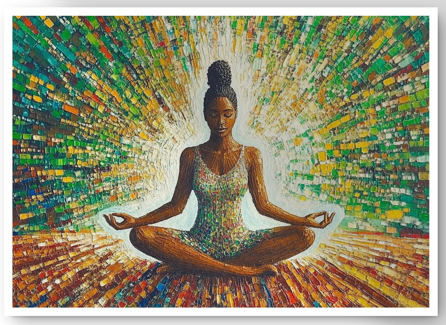 Black Woman Green Meditation African American wall art canvas print by MoomZee Artwork