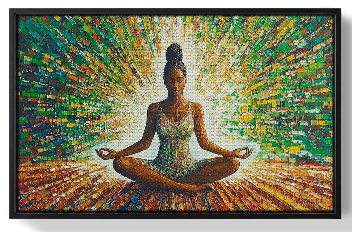 Framed Black Woman Green Meditation African American wall art for home decor