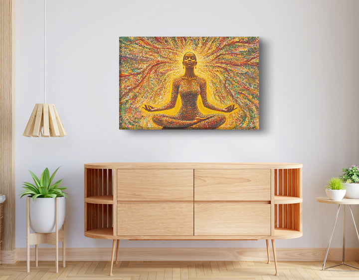 Golden Black Woman Meditation Wall Art