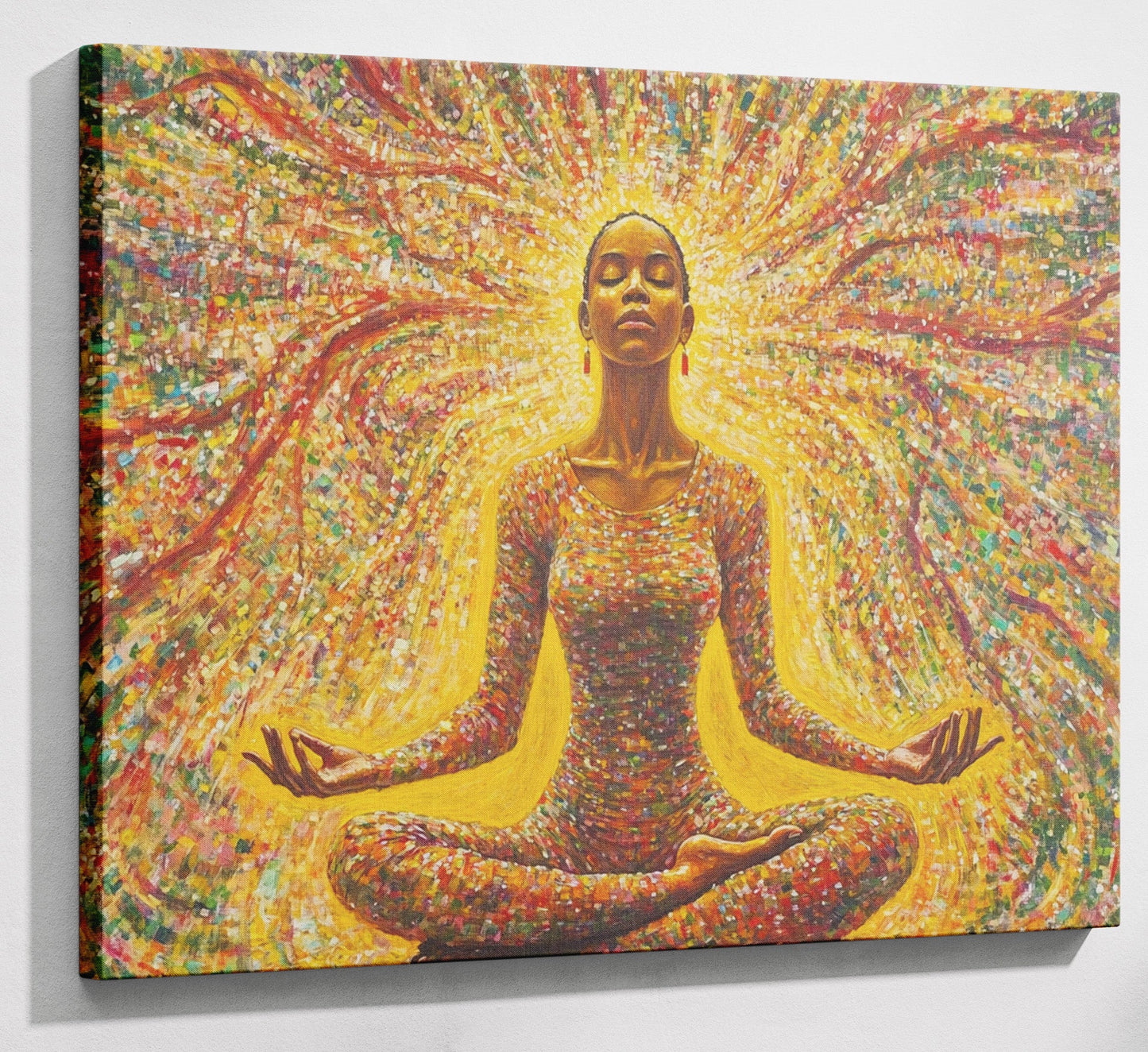 Golden Black Woman Meditation African American wall art canvas print with visible wall art format
