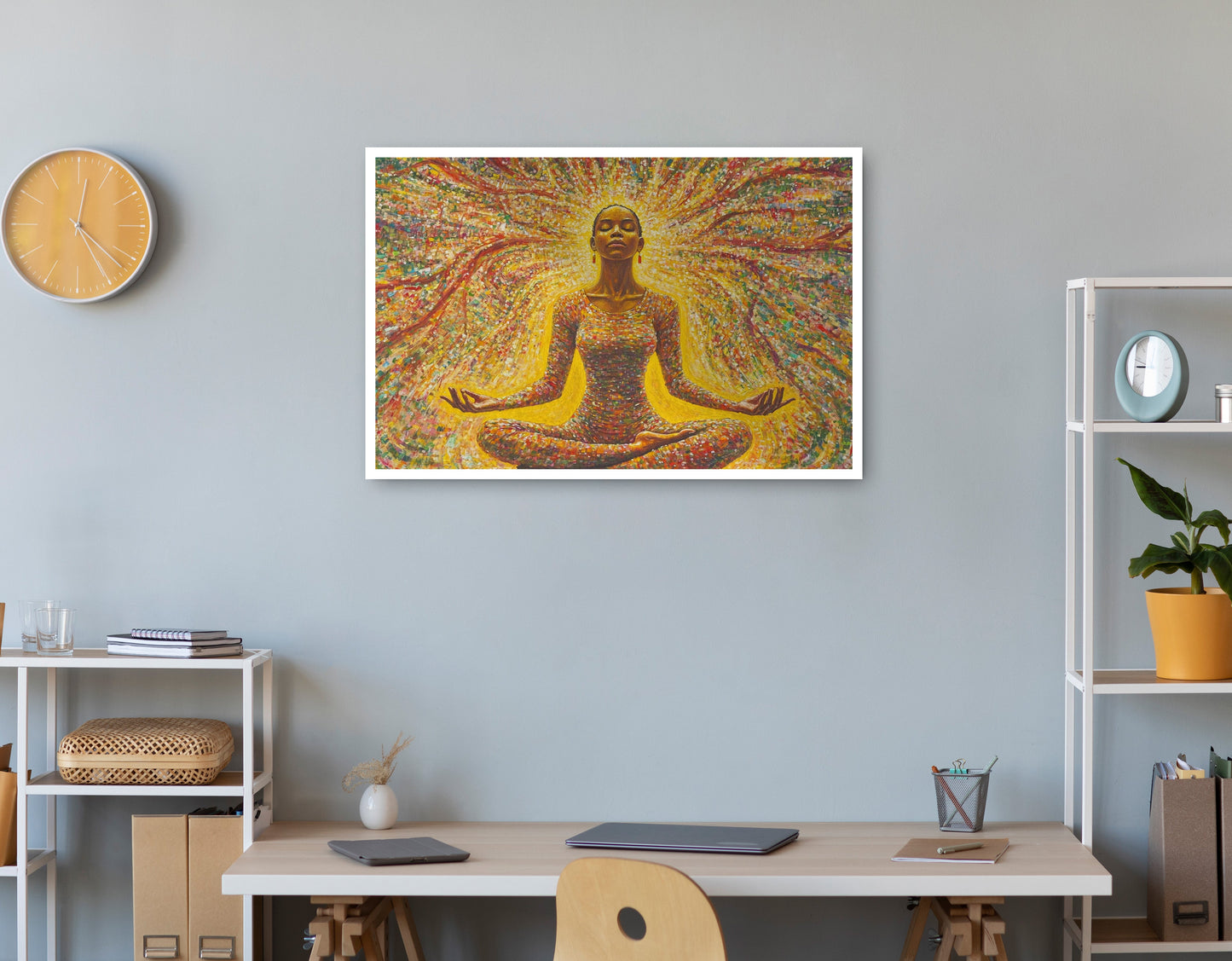 Golden Black Woman Meditation African American wall art print view