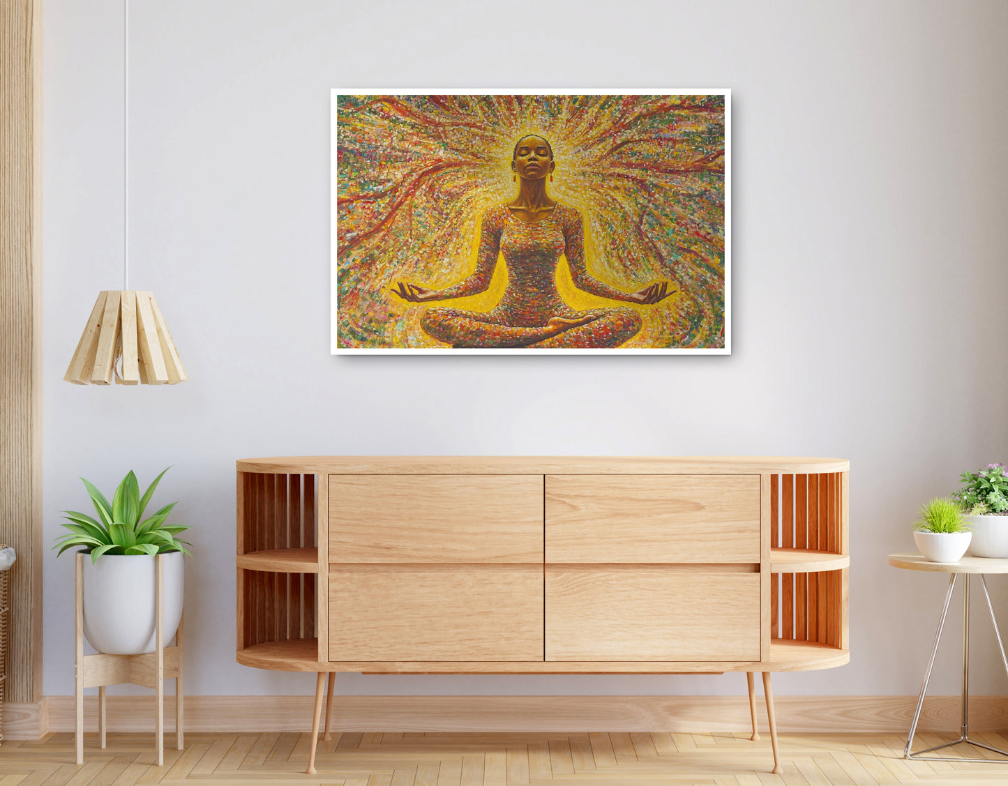Alternate view of Golden Black Woman Meditation African American wall art canvas print