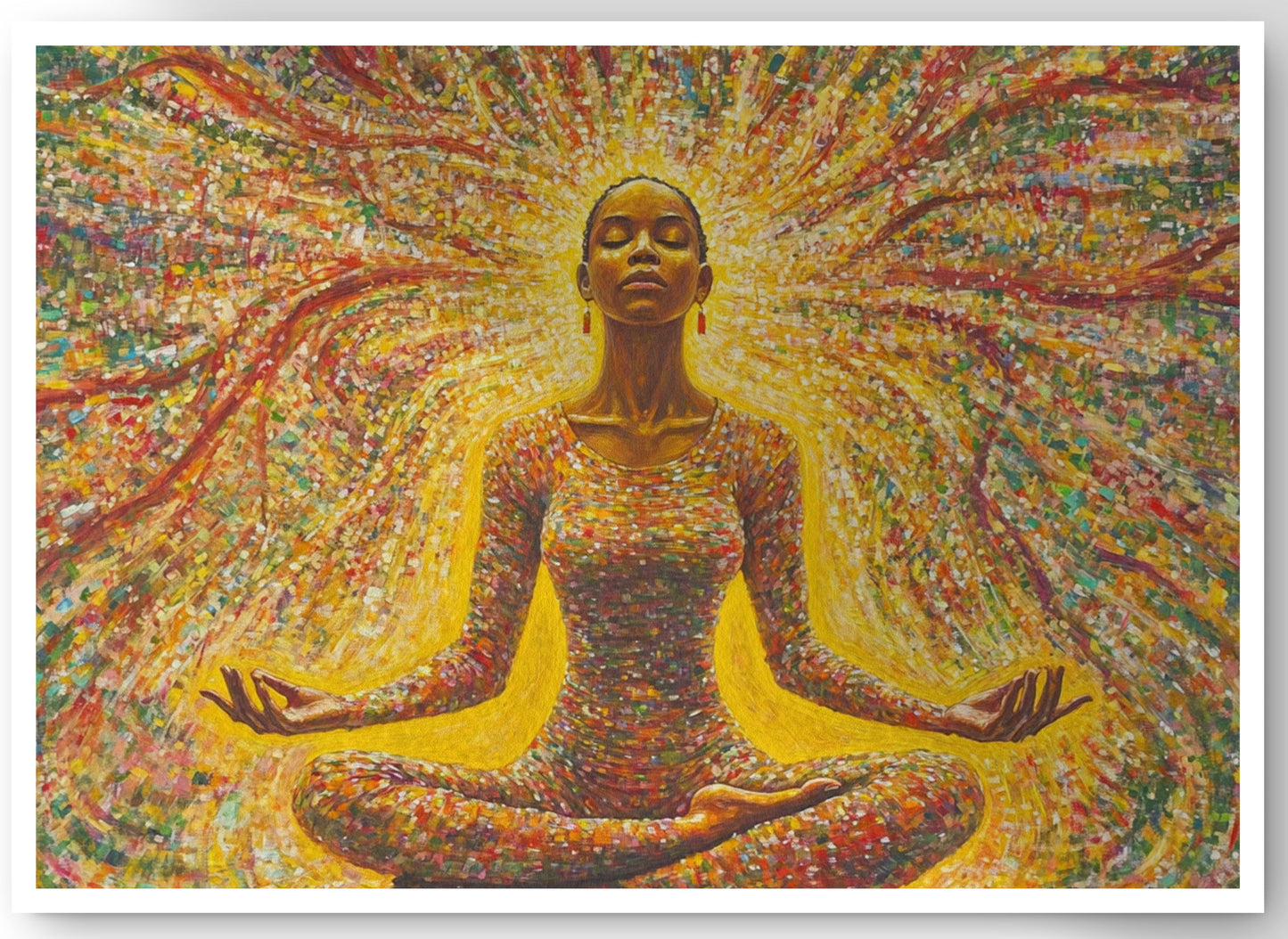 Golden Black Woman Meditation African American wall art canvas print by MoomZee Artwork