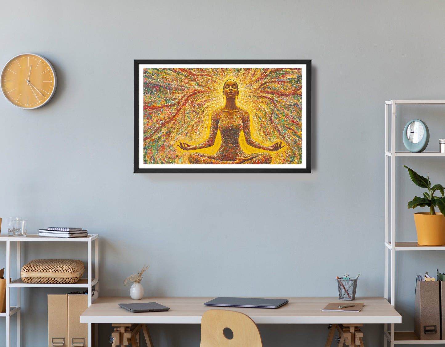 Golden Black Woman Meditation African American wall art view 72