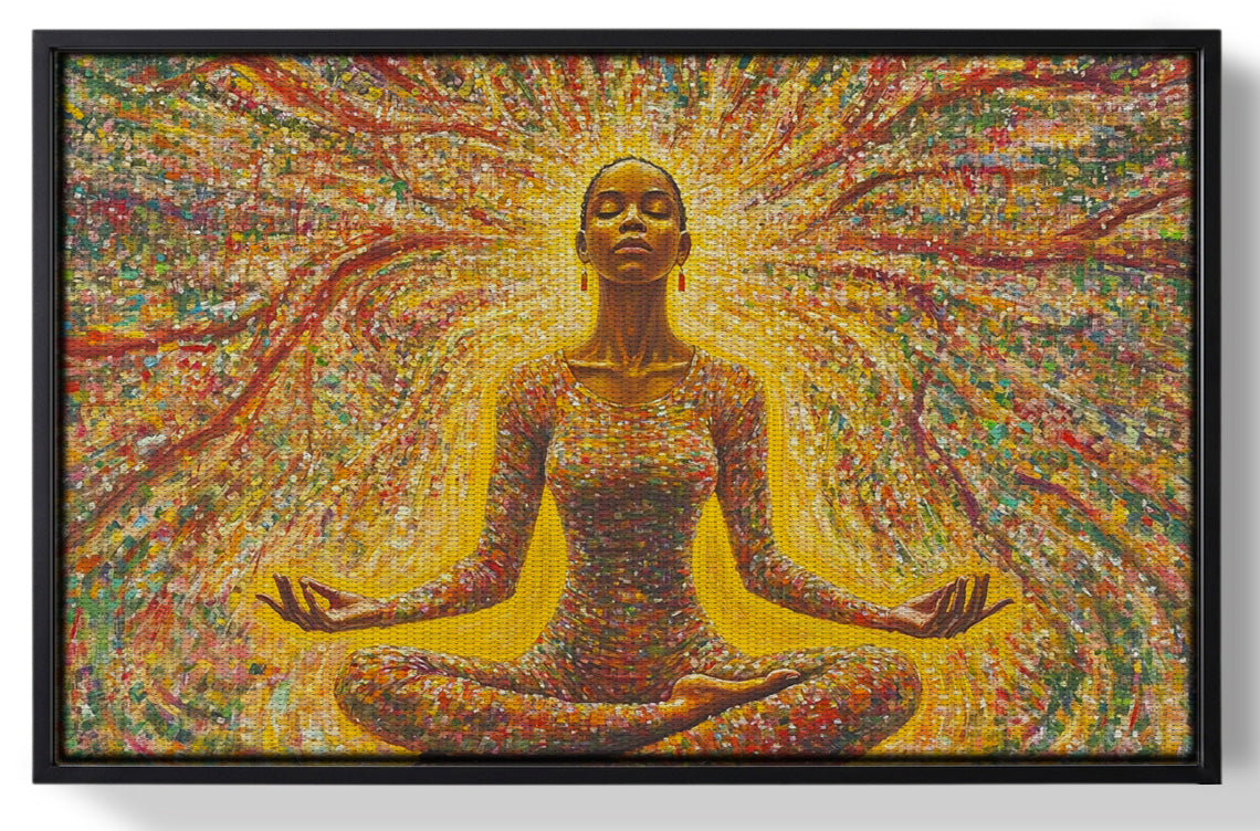 Framed Golden Black Woman Meditation African American wall art for home decor