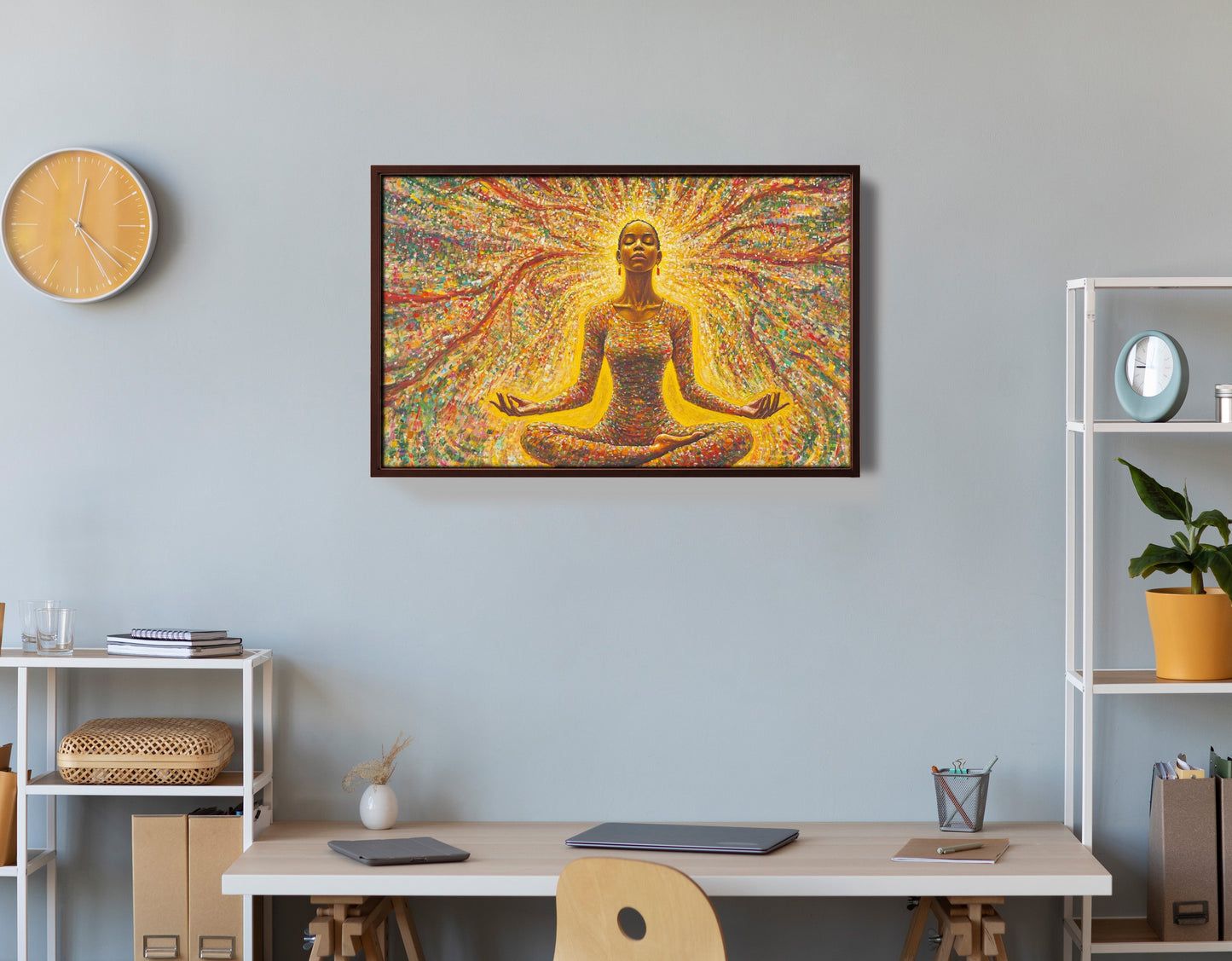Golden Black Woman Meditation African American wall art view 36