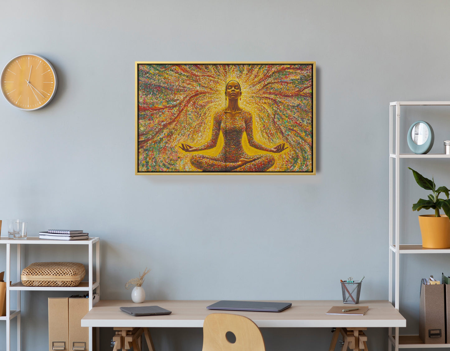Golden Black Woman Meditation African American wall art view 42