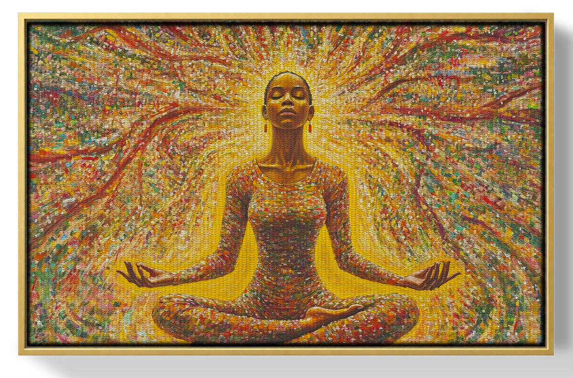 Golden Black Woman Meditation African American wall art view 37