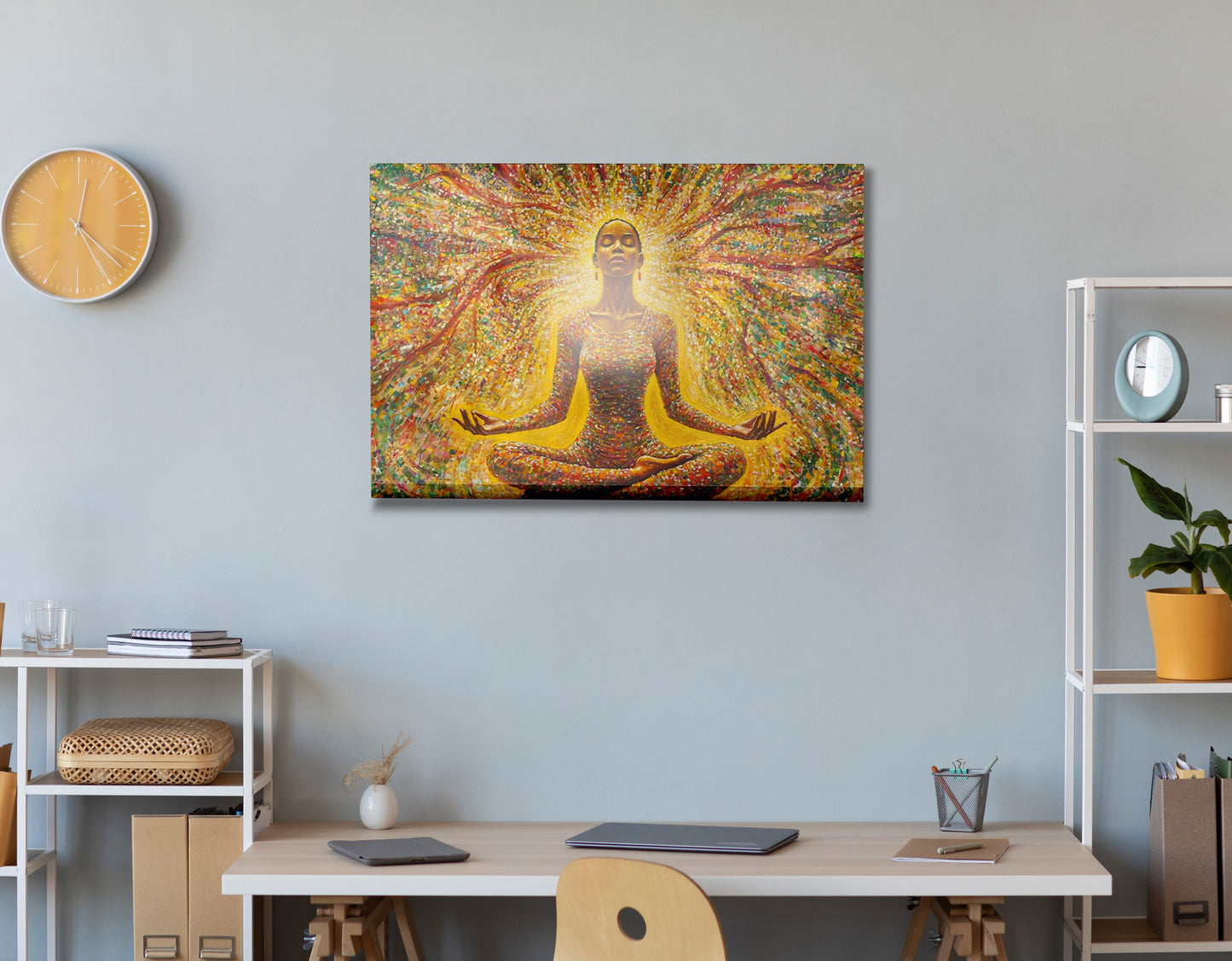 Golden Black Woman Meditation African American wall art view 24
