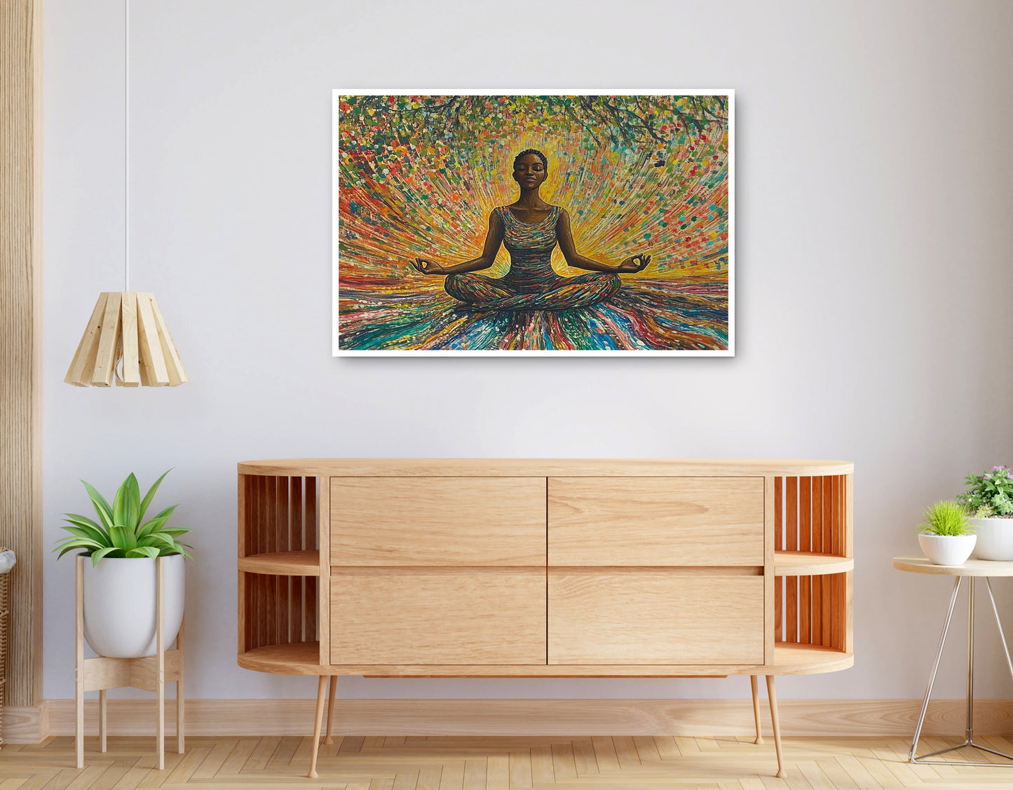 Alternate view of Black Woman Colorful Meditation African American wall art canvas print