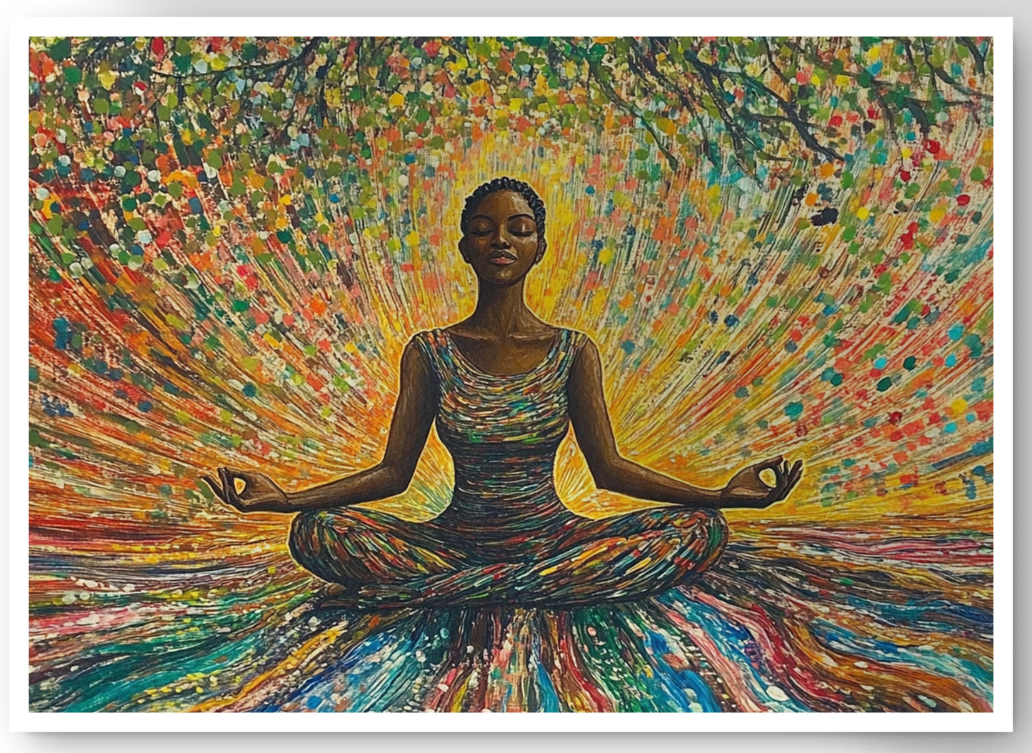 Black Woman Colorful Meditation African American wall art canvas print by MoomZee Artwork